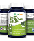 Alpha Lipoic 600 mg 180 Veggie Capsules (Vegetarian, Non-GMO & Gluten-Free) - 300 mg per Capsule
