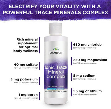 Swanson Concentrace Trace Mineral Drops 8oz-Complete Mineral Complex for Energy Hydration & Electrolyte Balance Over 72 High Absorption Ionic Minerals Such As Magnesium Potassium Calcium