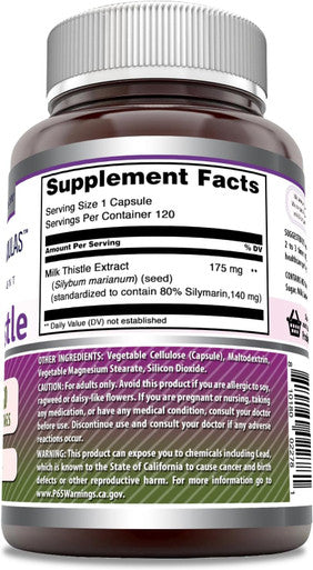 Amazing Nutrition Formulas Milk Thistle 175 mg Capsules Supplement | Non-GMO | Gluten | Made in USA (1 Pack 120 Count)