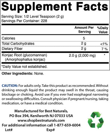 Best Naturals 2 Pack Konjac Glucomannan Root 1 Pound - 2000 mg per Serving - (Total 2 Pound)