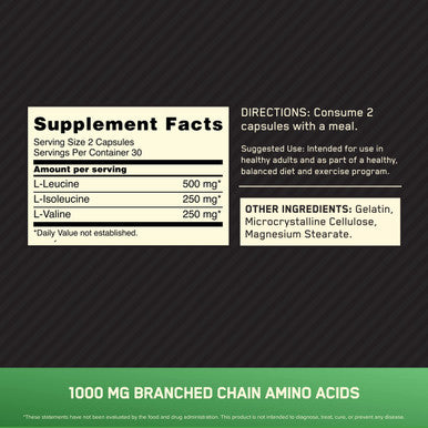 Optimum Nutrition Instantized Bcaa Capsules Keto Friendly Branched Chain Essential Amino Acids 1000Mg 60 Count