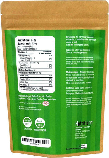 Organic Barley Grass Juice Powder by Nutritionn - 250 Grams - 100% Pure Premium Natural Whole Food Supplement