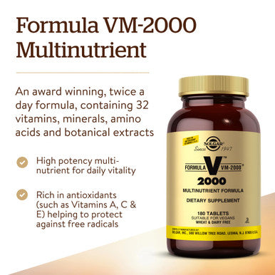 Solgar Formula Vm-2000 (Multinutrient System) 180 Tablets - Premium Quality Multiple - Contains Zinc - Supports A Healthy Immune System - Vegan Dairy Free Kosher - 90 Servings