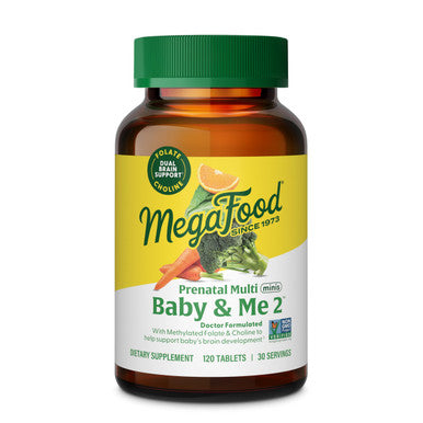 MegaFood Baby & Me 2 Prenatal Vitamin & Minerals - Vitamins For Women - With Folate (Folic Acid Natural Form) Choline Iron Iodine Vitamin C Vitamin D And More - 120 Mini Tabs (30 Servings)