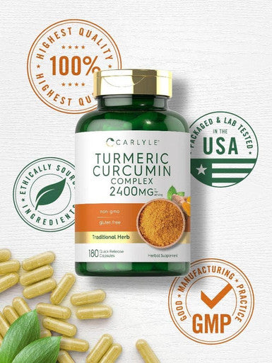 Carlyle Turmeric Curcumin Supplement 2400mg | 180 Powder Capsules | Herbal Complex | Non-GMO Gluten Formula