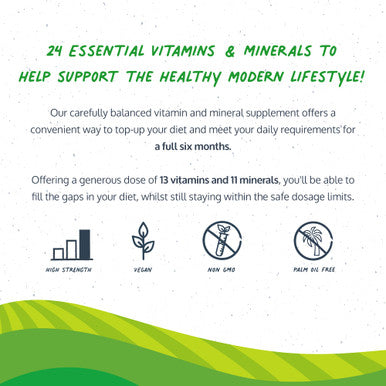 Omvits Vegan Multivitamins & Minerals - with High Strength Vitamin B12 D3 K2 & Iron - 180 Tablets in Low Waste Packaging - 6 Month Supply - Advanced Supplement for Men & Women - Palm Oil & GMO Free