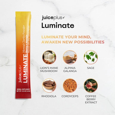 JuicePlus+ Luminate - Plant-Based Cognitive Support Drink with Ashwagandha Lions Mane & Coffee Berry for Clarity & Vitality - 15 Sticks 2.75 oz