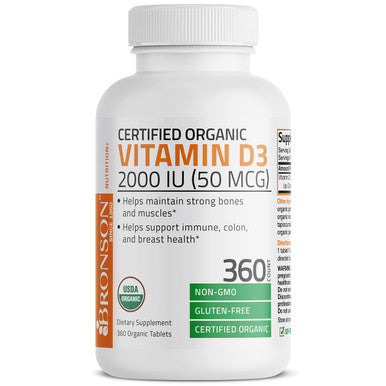 Bronson Vitamin D3 2,000 IU (1 Year Supply) for Immune Support, Healthy Muscle Function & Bone Health, High Potency Organic Non-GMO Vitamin D Supplement, 360 Tablets