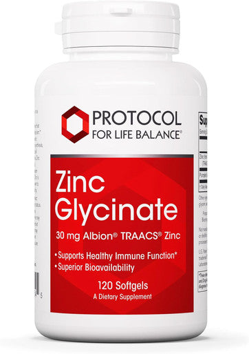 Protocol Zinc Glycinate 30Mg - With Albion Traacs Zinc - Zinc Glycinate Supplement - Immune System Support - Keto Friendly & Dairy - 120 Softgels