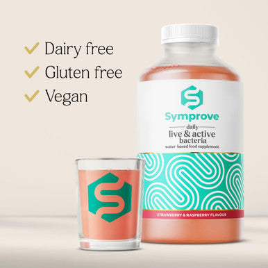 Symprove Strawberry and Raspberry 4 Week Pack Daily Essential Gut Health Supplement Probiotic Drink with Live Bacteria Vegan 4x500ml