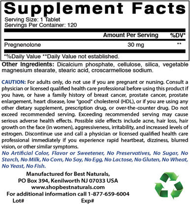 Best Naturals Pregnenolone 30 mg 120 Tablets (120 Count (Pack of 2))