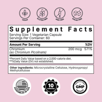 Colonbroom Chromium Picolinate 200Mcg - Colon Broom Anti Sugar Craving Suppressant - 60 Capsules, Vegan, Gluten , Non-Gmo