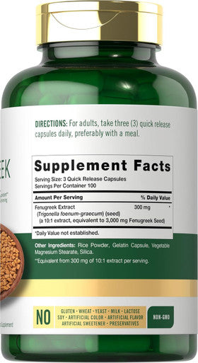 Carlyle Fenugreek Capsules | 300 Count | Non-GMO & Gluten Extract | Fenugreek Seeds