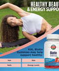 KAL Biotin Gummies 5,000 mcg | Healthy Hair Skin and Nail Support | Vegetarian | Strawberry | 60ct, 30 Serv.