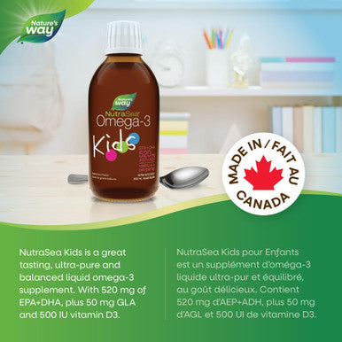 Nature's Way NutraSea Kids Omega-3 and Vitamin D Supplement ÃƒÂ¢Ã¢â€šÂ¬Ã¢â‚¬Å“ Bubblegum Flavour Fish Oil with EPA, DHA and GLA ÃƒÂ¢Ã¢â€šÂ¬Ã¢â‚¬Å“ Support Brain & Eyes Development and Help Build Strong Bones and Teeth - 200 ml Liquid