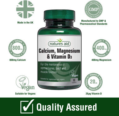 Natures Aid Calcium Magnesium and D3 Helps Maintain Normal Bones Teeth and Muscle Function Vegan 90 Tablets