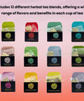 Ceremonie Tea Premium Gourmet Herbal Teas Variety Pack - her Tea Set - Assorted Tea Sampler 12 Individually Wrapped Silky Mesh Herbal Teas & Blend Bags | Single Serve Pouches