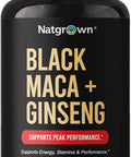 Natgrown Black Maca Root + Panax Ginseng Powder Capsules 1500 Mg With Black Peruvian Maca Root & Korean Panax Ginseng Supplement For Men And Women - Vegan Pills (120 Count)