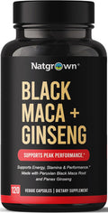 Natgrown Black Maca Root + Panax Ginseng Powder Capsules 1500 Mg With Black Peruvian Maca Root & Korean Panax Ginseng Supplement For Men And Women - Vegan Pills (120 Count)
