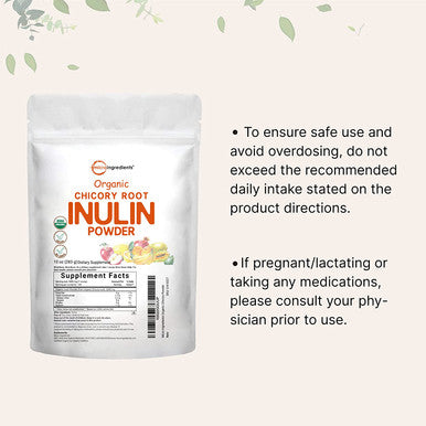 Organic Daily Prebiotic Dietary Fiber Supplement Powder Inulin Fiber from Chicory Root 10 Ounce Highly Promote Intestinal Colon Gut Health and Digestive Function Vegan Friendly