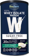 Biochem 100 Whey Isolate Protein 11.2 oz Sugar Coconut 20g Vegetarian Protein KetoFriendly Amino Acids May Help Support Immune System Easy to Mix Magnesium