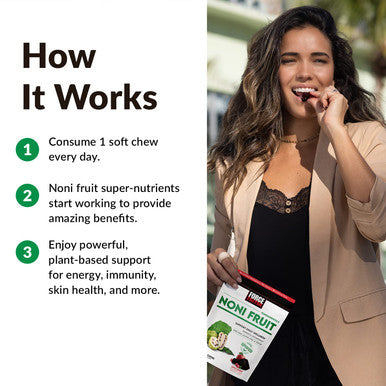 Force Factor Noni Chews for Immunity and Skin Health Support, Noni Juice Supplement, Plant-Based Antioxidant Superfood Chews, Gluten-Free, & Vegan, Apple Berry Flavor, 30 Soft Chews