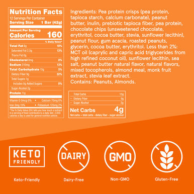 Bulletproof Protein Crisp Bars Peanut Butter Chocolate Chip 12 Pack