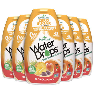 Sweetleaf Water Drops Tropical Punch Sugar- Water Enhancer Drops Stevia & Monk Fruit Sweetener Water Flavoring 1.62 Oz (Pack of 6)