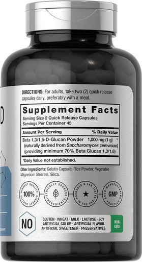 Beta Glucan 1 3D 1000 mg | 90 Capsules | Beta 1,3, 1,6 D Glucan | Non-GMO, Gluten Free Supplement | by Horbaach