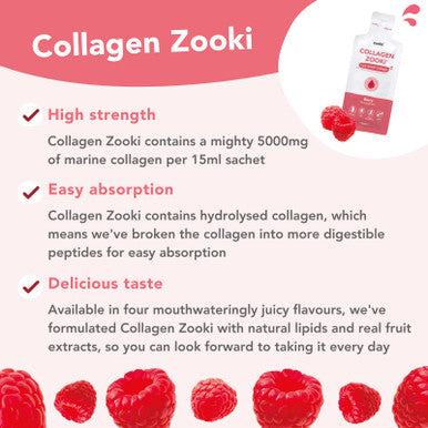 Zooki Marine Collagen Liquid Sachets 5000mg ÃƒÂ¢Ã¢â€šÂ¬Ã¢â‚¬Å“ Great Taste Sugar Free ÃƒÂ¢Ã¢â€šÂ¬Ã¢â‚¬Å“ High Strength Marine Collagen Supplements for Women & Men ÃƒÂ¢Ã¢â€šÂ¬Ã¢â‚¬Å“ Skin Joints & Hair (Berry Flavour 14 Servings