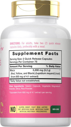Carlyle Maca Root Capsules for Women 3200mg | 150 Count | Non-GMO Gluten Supplement | for Her