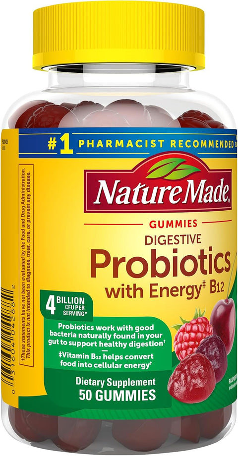 Nature Made Digestive Probiotics And Energy B12 Gummies Probiotics For Women And Men 50 Probiotic Gummies 25 Day Supply