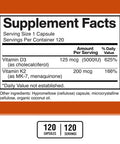 American Standard Supplements Vitamin D3 K2 (MK-7), Vitamin D3 (5000IU) + K2 (MK-7) 200mcg w/ Organic Coconut Oil 120 Veggie Capsules