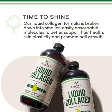 Double Wood Supplements Liquid Collagen 2500mg of Hydrolyzed Bovine Collagen Type 1 3 and Grassfed 32 Servings for Women and Men 30 mcg of Biotin Sugar Free Pear Flavor