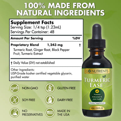 Go Nutrients Turmeric Ease - Liquid Turmeric Curcumin With Black Pepper - Organic Turmeric Supplement For Healthy Inflammation