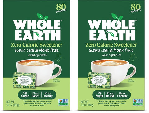 Whole Earth Sweetener Co. NATURE SWEET Stevia & Monk Fruit Sweetener, Erythritol Sweetener, Sweet Leaf Stevia Packets, Sugar Substitute, Natural Sweetener, 80 Count