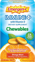 EmergenC Immune+ Chewables 1000Mg Vitamin C With Vitamin D Tablet Immune Support Dietary Supplement For Immunity Orange Blast Flavor 42 Count