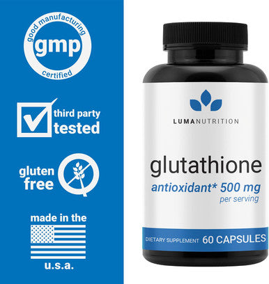 Premium Glutathione - Reduced Glutathione 500mg - Glutathione Supplement - L-Glutathione - Antioxidant Support - Liver Detox - 60 Capsules