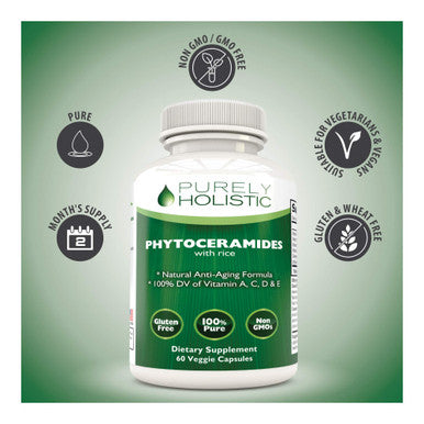 Purely Holistic Phytoceramides Skin Therapy Supplement 60 Capsules 100% Rice Based 100% Natural Vegetarian/ Vegan Capsules 100% Dv Of Vitamin A,C,D & E With No Fillers Or Artificial Ingredients