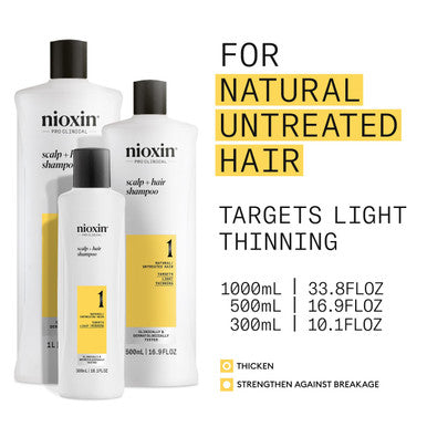 Nioxin System 1 Scalp + Hair Thickening Shampoo | For Natural Hair with Light Thinning | Hair Care Formula with Niacinamide & Biotin