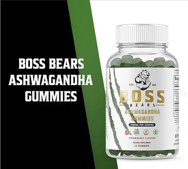 Boss Bears Ashwagandha Gummies, Chewy Strawberry, Improve Mood, 1500 mg per Serving, Gluten Free (30 Servings, Strawberry Flavor)