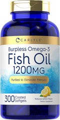 Carlyle Burpless Fish Oil 1200 mg | 300 Softgels | with 360 mg Omega-3 Fatty Acids | Natural Lemon Flavor | Non-GMO, Gluten Free Supplement