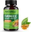 NATURELO Turmeric Curcumin - BioPerine for Better Absorption - Curcuminoids, Black Pepper, Ginger Powder - Plant-Based Joint Support - 120 Vegan Capsules