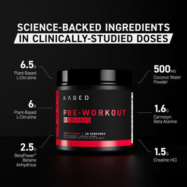Kaged Muscle Stimulant Free Pre Workout Powder Fruit Punch Pre-Kaged Formulated with Creatine Beta Alanine No Jitters 20 Servings