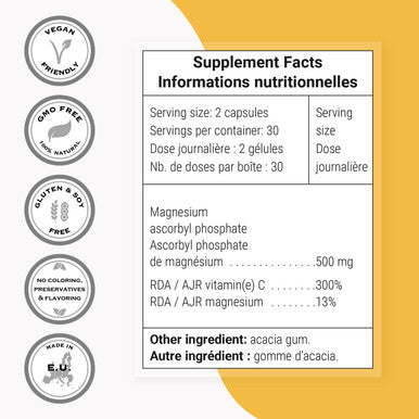 Supersmart Asc2P 500 mg Per Day Magnesium Ascorbyl Phosphate AntiAging Antioxidant Supplement Powerful Form of Vitamin C NonGMO Gluten Free 60 Vegetarian Capsules