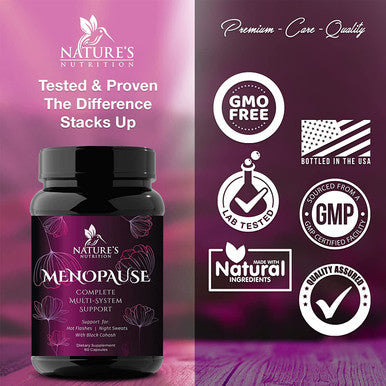 Menopause Supplements for Women, Menopause Relief for Natural Balance, Night Sweats & Hot Flashes, Black Cohosh for Menopause with Dong Quai & Soy Isoflavones - 60 Capsules