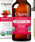 Cliganic USDA Organic Rosehip Seed Oil for Face, 100% Pure | Natural Cold Pressed Unrefined Non-GMO | Carrier Oil for Skin, Hair & Nails