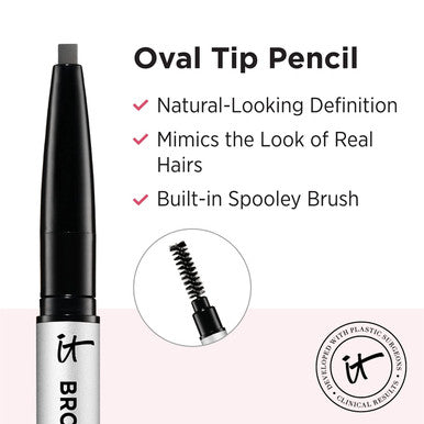IT Cosmetics Brow Power Universal Taupe Travel Size Universal Eyebrow Pencil Mimics the Look of Real Hair BudgeProof Formula With Biotin Saw Palmetto Antioxidants 0.0025 oz