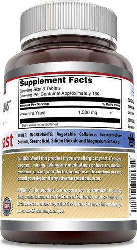 Amazing Nutrition Formulas Brewers Yeast 1500mg Per Serving 500 Tablets Supplement | Non-GMO | Gluten | Made in USA