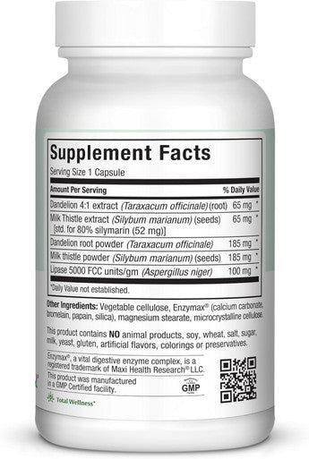 Maxi Health Livamax - Liver Formula - with Milk Thistle and Dandelion Root - 120 Capsules - Kosher